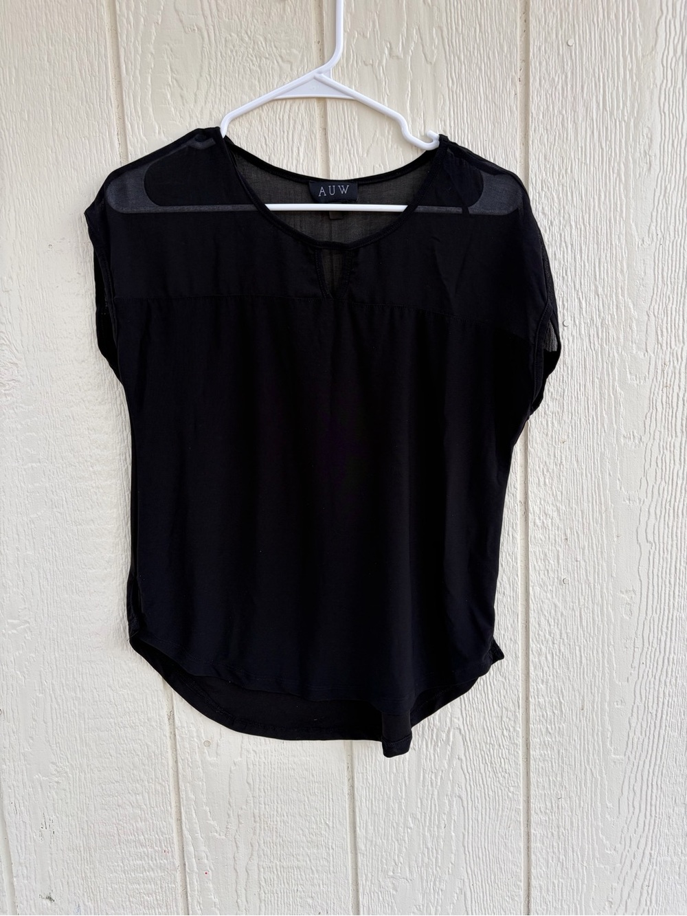 AUW Black Sheer Yoke Cap Sleeve Blouse Women’s Size M